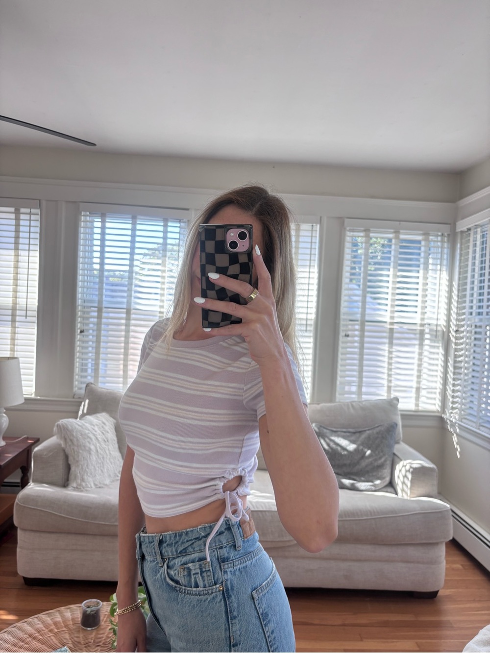 Arizona Jean Co. Lavender Striped Cropped Tee — Size S